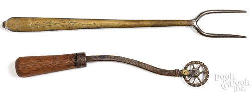 WROUGHT IRON FLESH FORK, DATED