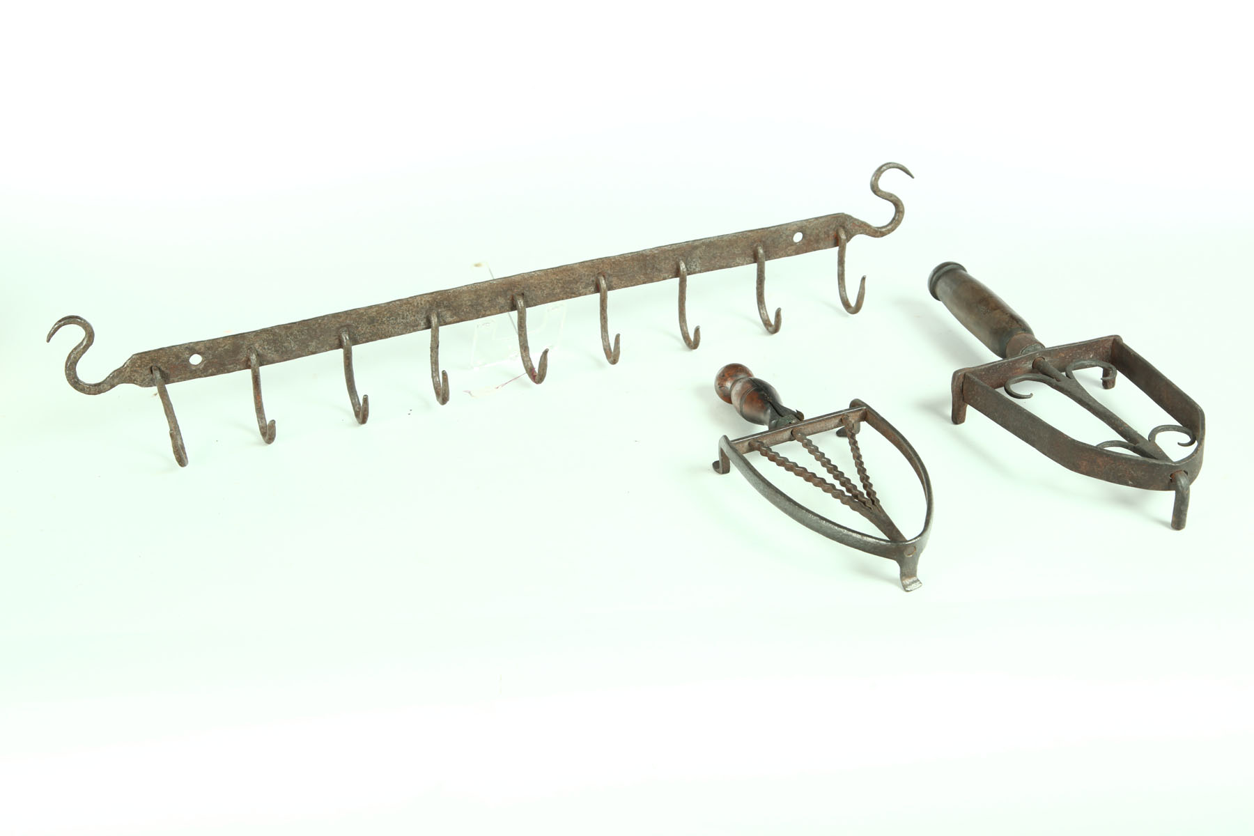 WROUGHT IRON GAME RACK AND TWO 