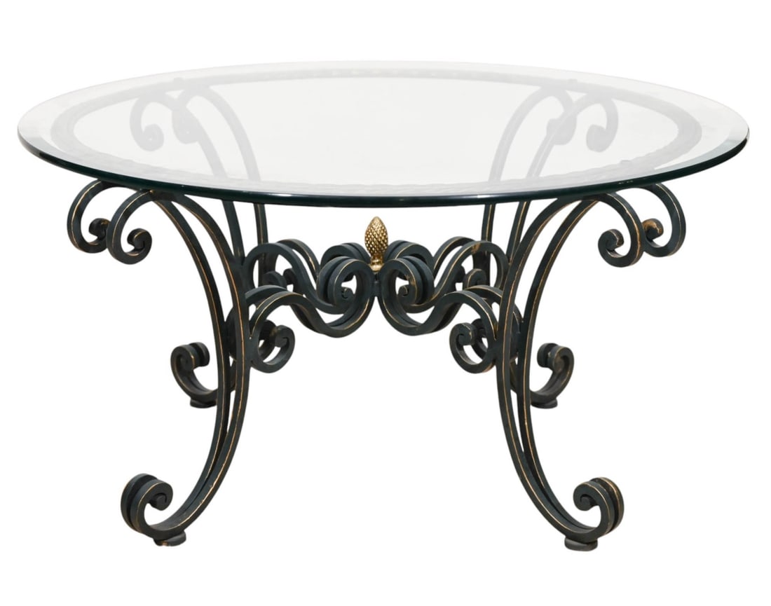 WROUGHT IRON GLASS TOP ROUND COFFEE
