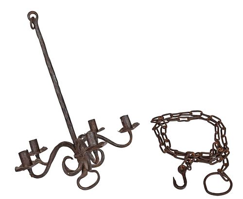 WROUGHT IRON HANGING FIVE LIGHT