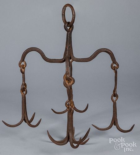 WROUGHT IRON HANGING MEAT RACK,