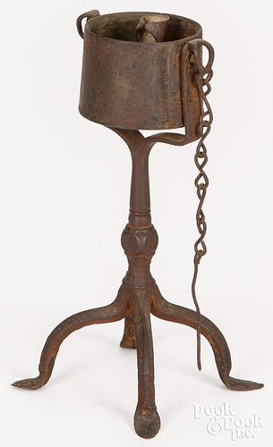 WROUGHT IRON KETTLE LAMP, 19TH