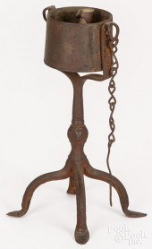 WROUGHT IRON KETTLE LAMP, 19TH