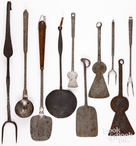 WROUGHT IRON KITCHEN UTENSILS, 19TH