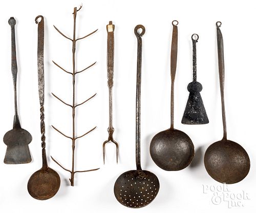WROUGHT IRON KITCHEN UTENSILS, 19TH