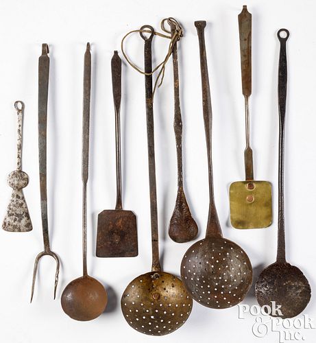 WROUGHT IRON KITCHEN UTENSILS, 19TH