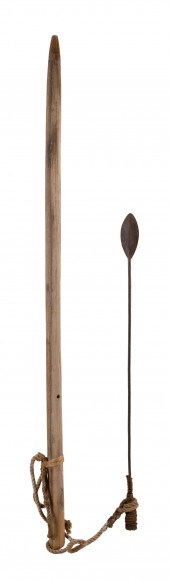 WROUGHT IRON LANCE ON WOODEN P