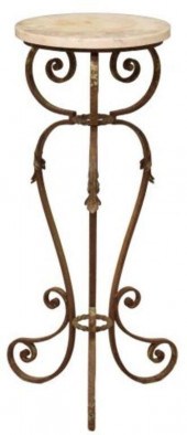 WROUGHT IRON MARBLE-TOP ACCENT