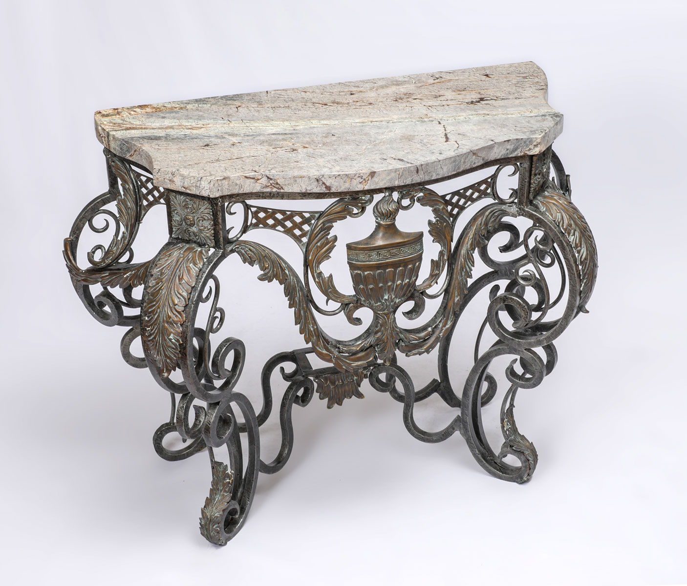 WROUGHT IRON MARBLE TOP FOYER
