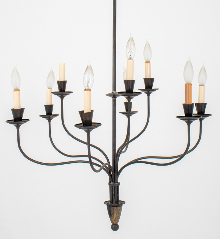 WROUGHT IRON NINE-ARM CHANDELIER