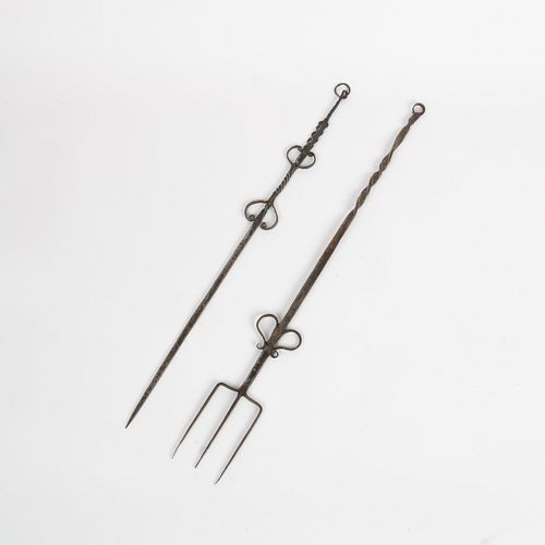 WROUGHT IRON ROASTING FORKS, 18TH