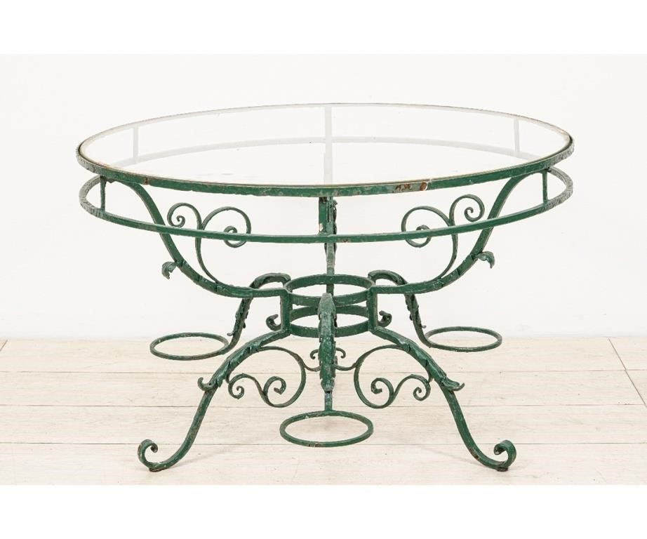 Wrought iron round outdoor glass