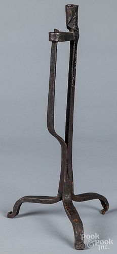 WROUGHT IRON RUSH LAMP, 19TH