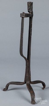 WROUGHT IRON RUSH LAMP, 19TH C