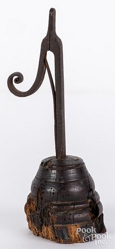 WROUGHT IRON RUSH LAMP, EARLY