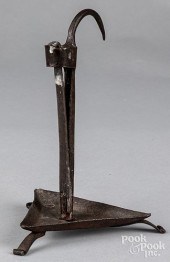 WROUGHT IRON RUSH LAMP, EARLY