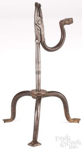 WROUGHT IRON RUSH LIGHT, 18TH/