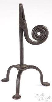 WROUGHT IRON RUSH LIGHT, 18TH/