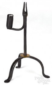 WROUGHT IRON RUSH LIGHT, 19TH