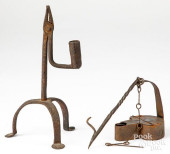 WROUGHT IRON RUSH LIGHT AND FA