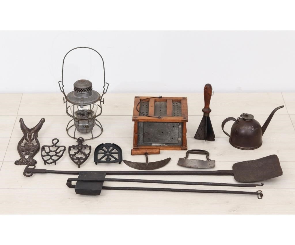 Wrought iron waffle iron, a peel
