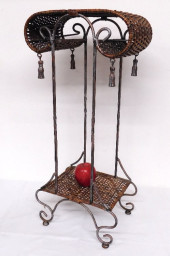 WROUGHT METAL AND WICKER ART N