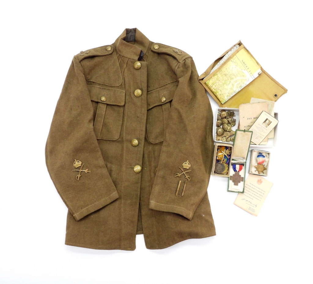 WWI CANADIAN TUNIC, MEDALS, AND