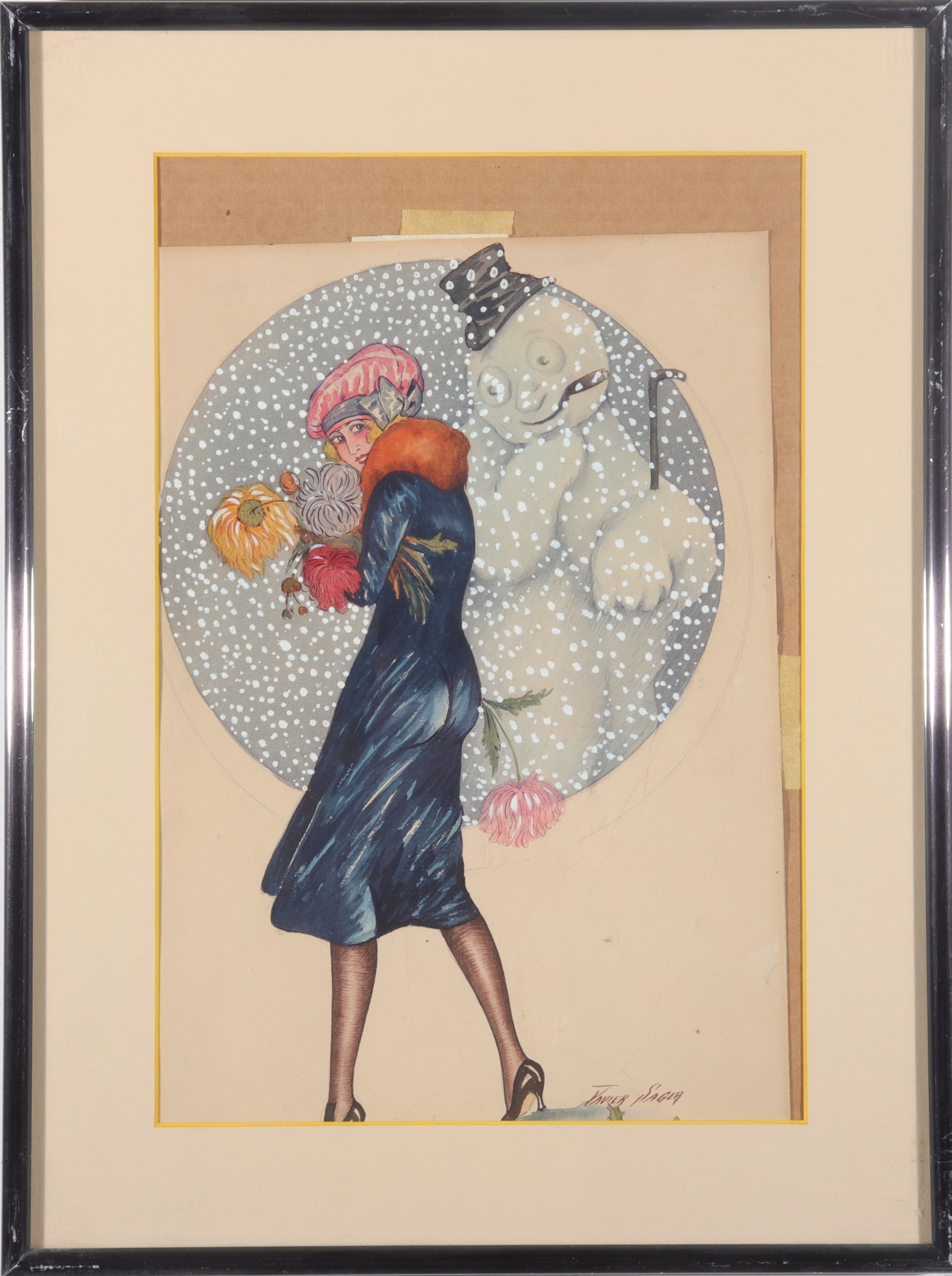 XAVIER SAGER "WOMAN & SNOWMAN"