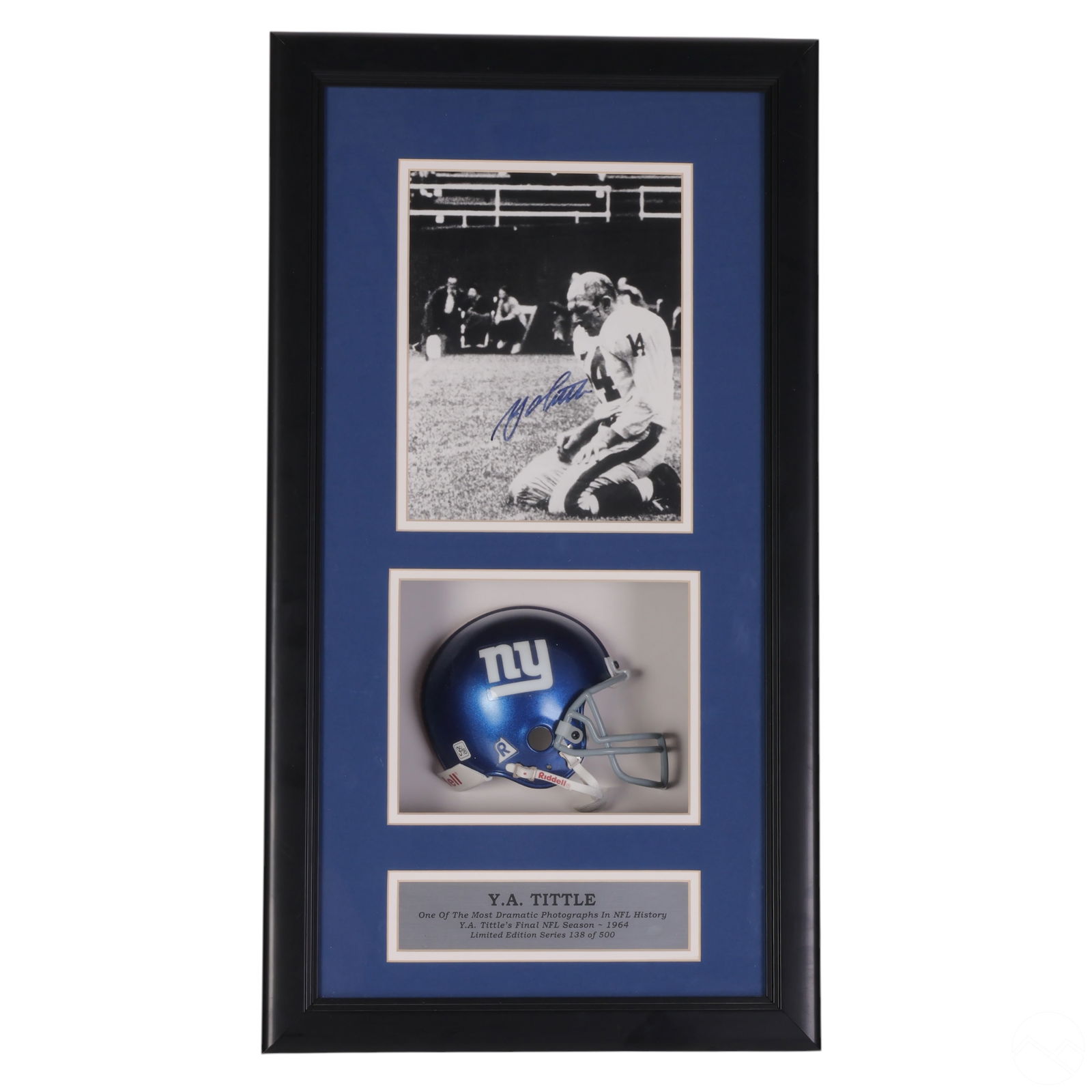 Y A TITTLE PHOTO FOOTBALL SHADOWBOX