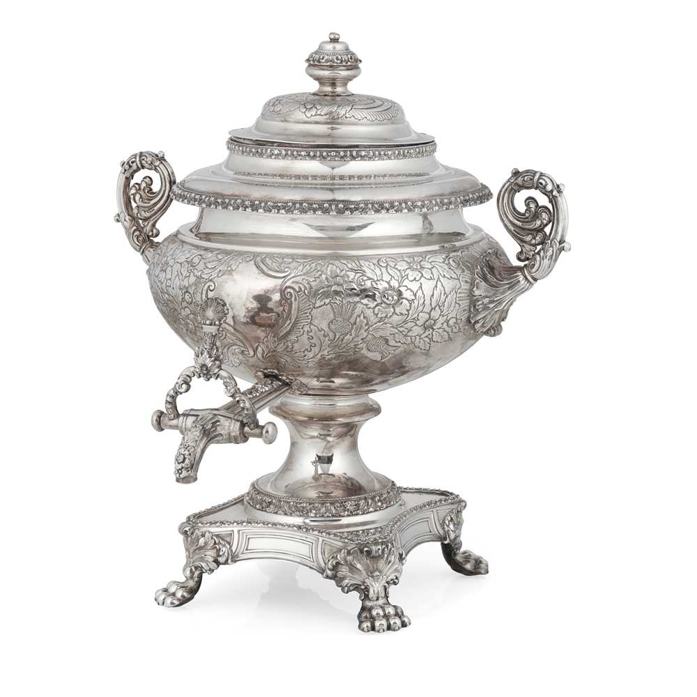 Y A VICTORIAN SILVER-PLATED TEA URN