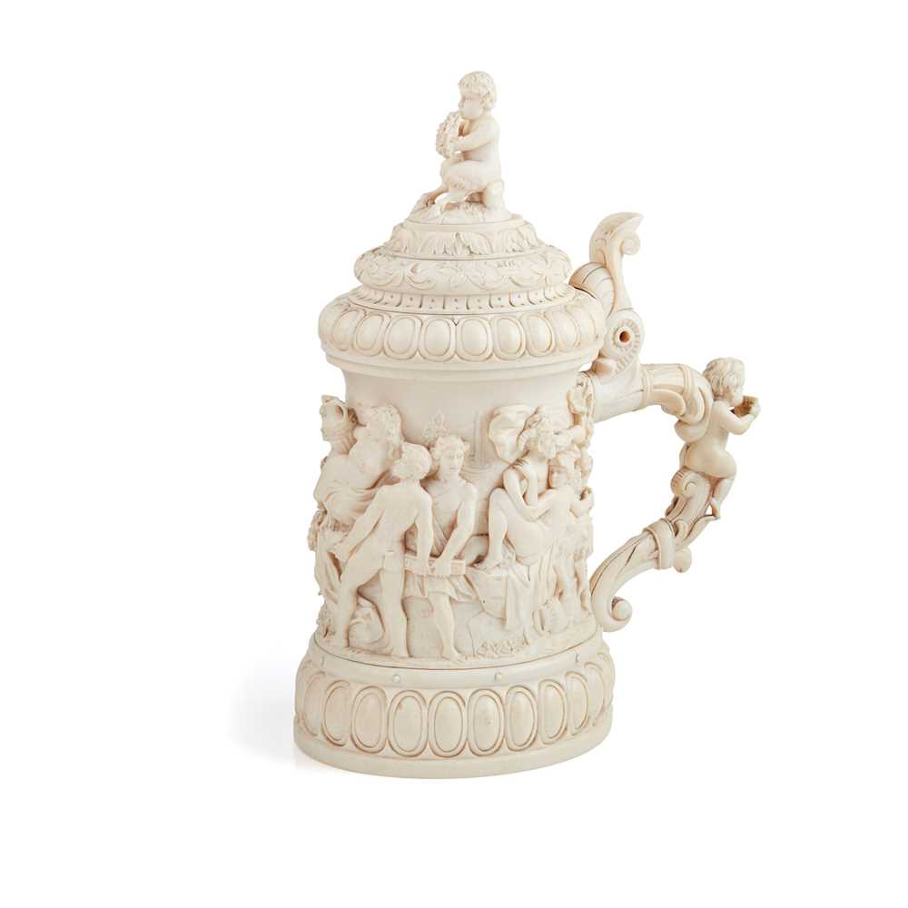 Y LARGE GERMAN CARVED IVORY TANKARD