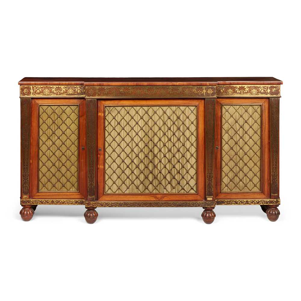 Y REGENCY ROSEWOOD AND BRASS INLAID