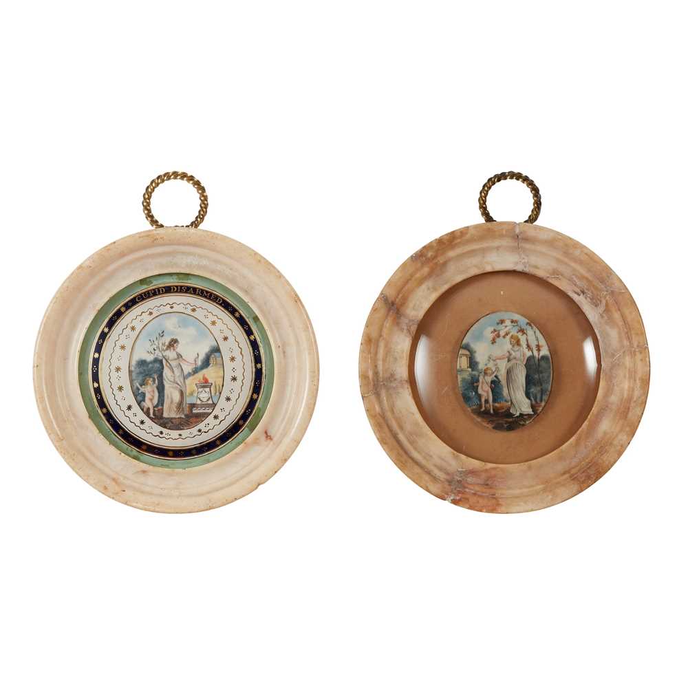 Y TWO ALABASTER FRAMED ROUNDELS