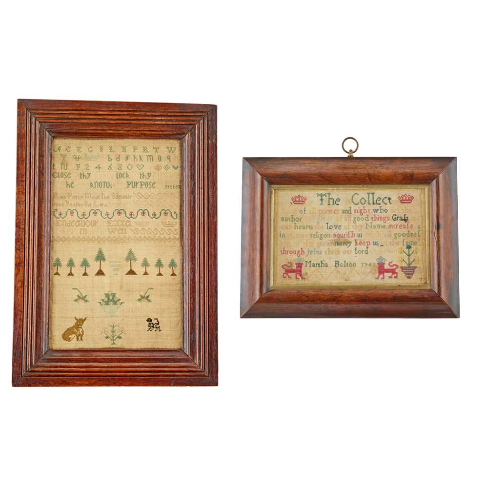 Y TWO GEORGE II NEEDLEWORK SAMPLERS