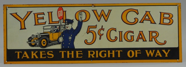 YELLOW CAB CIGAR SIGN Embossed