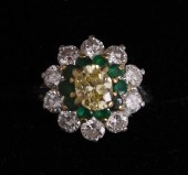 Yellow Diamond & Emerald Ring