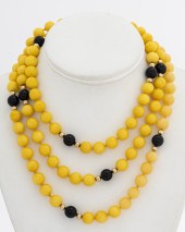 YELLOW DYED JADE, ONYX & GOLD-