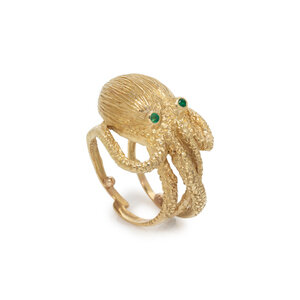 YELLOW GOLD AND EMERALD SQUID