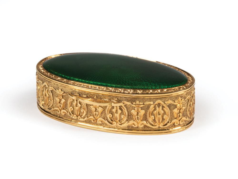 YELLOW GOLD AND GUILLOCHE ENAMEL