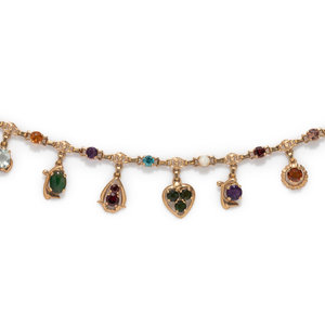 YELLOW GOLD AND MULTIGEM CHARM