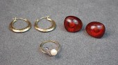 YELLOW GOLD RING AND TWO PAIRS