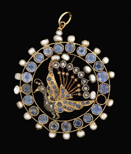 Yellow gold sapphire and seed pearl