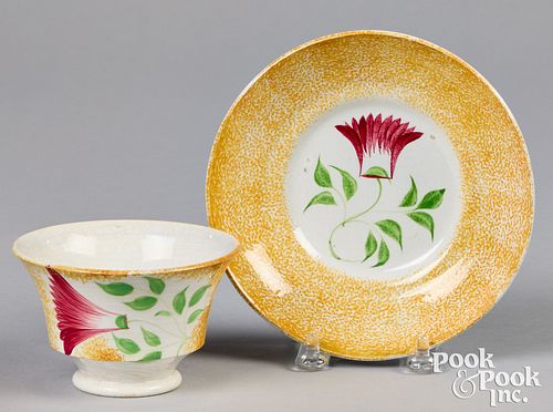 YELLOW SPATTER CUP AND SAUCER