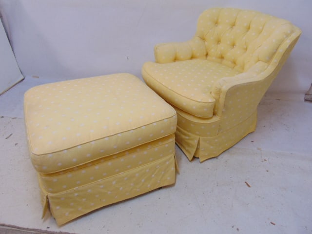 YELLOW UPHOLSTERED ARM CHAIR &