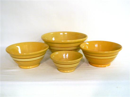 Yellowware  four bowls with brown