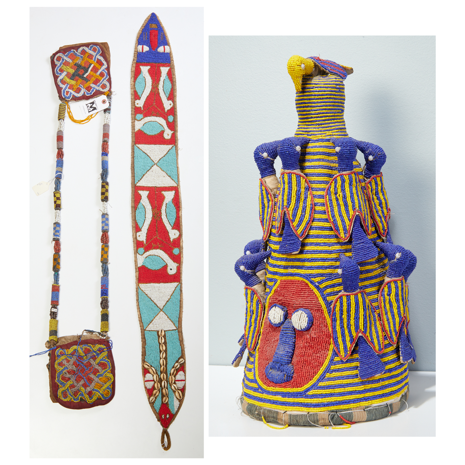 YORUBA PEOPLES, BEADED CROWN, SASH,