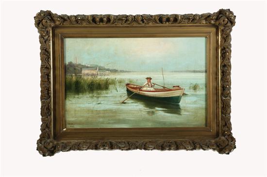 YOUNG GIRL IN ROW BOAT SIGNED G.