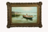 YOUNG GIRL IN ROW BOAT SIGNED