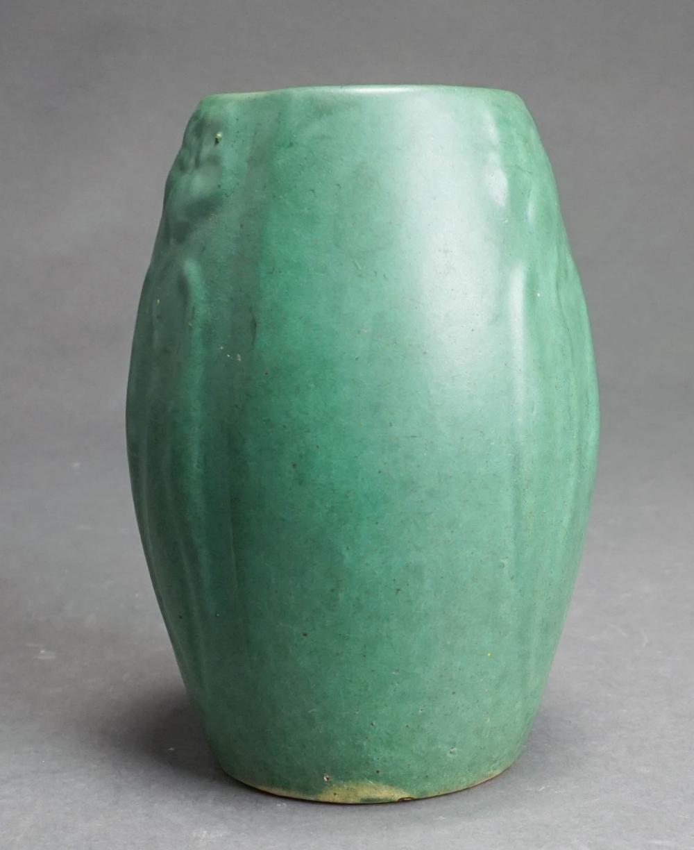 ZANESVILLE MATTE GREEN GLAZED VASE,