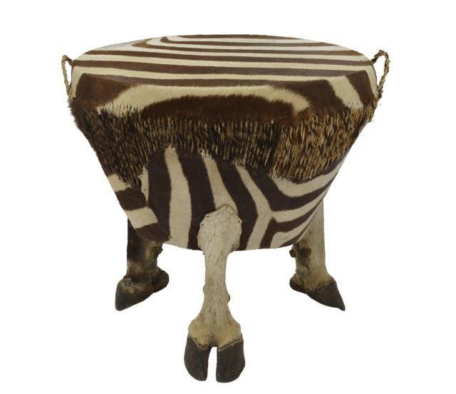 ZEBRA HIDE UPHOLSTERED STOOL W/